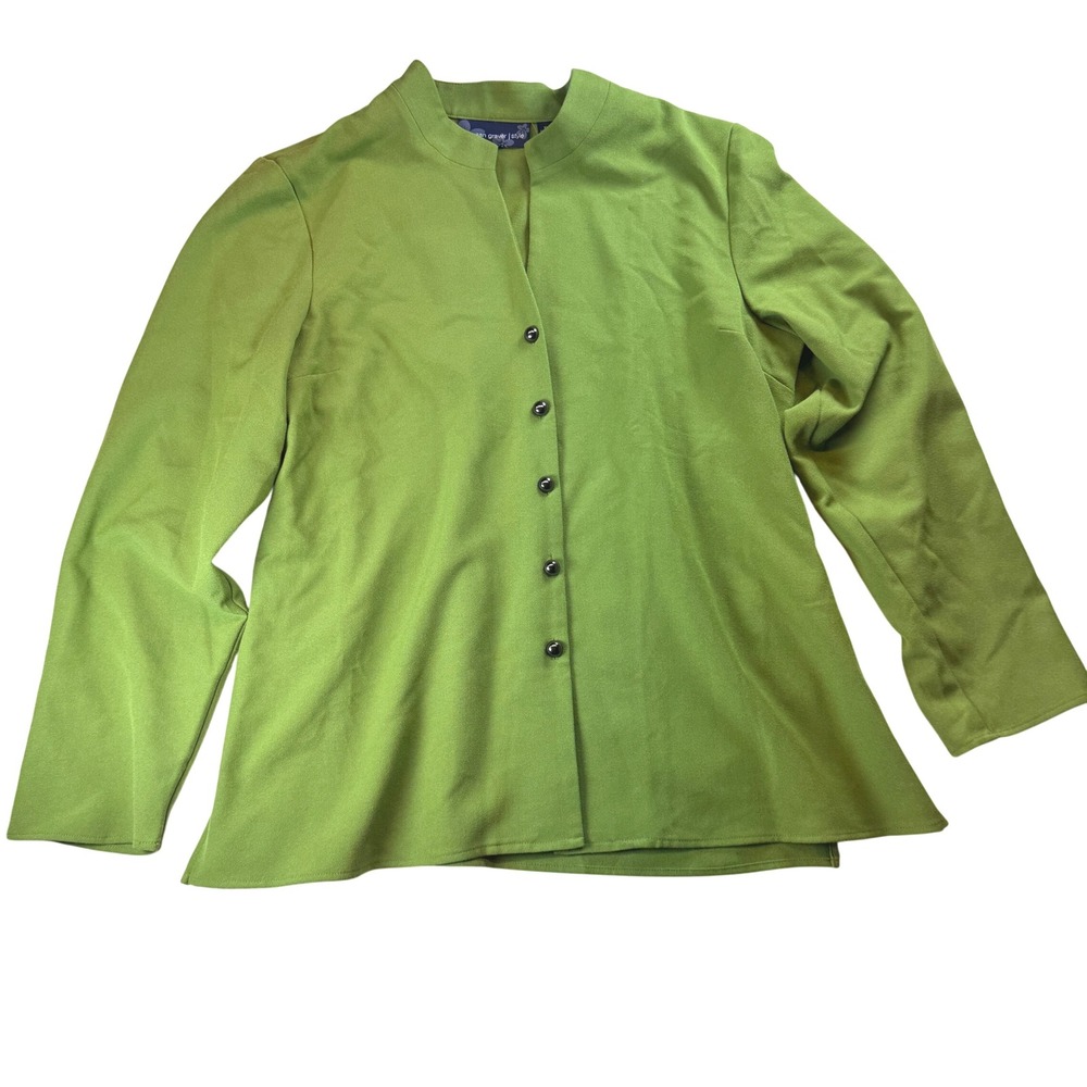 Susan Graver Style Women's Blazer Jacket Button Front Green Size XL stretch